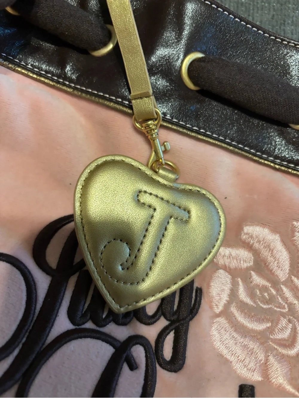 💕Rare Vintage Y2K Juicy Couture Pink Velour Brown Tote Purse Heart Charms 💕